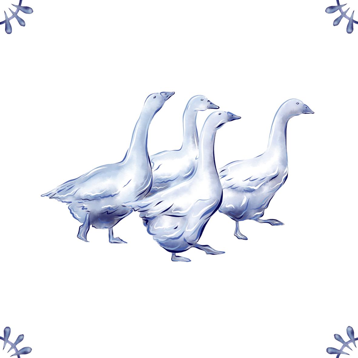 Delft Blue Ceramic Tile- Gaggle of Geese / Goose︱Bathroom Tile, Splashback, Kitchen Tiles, Modern Dutch Style