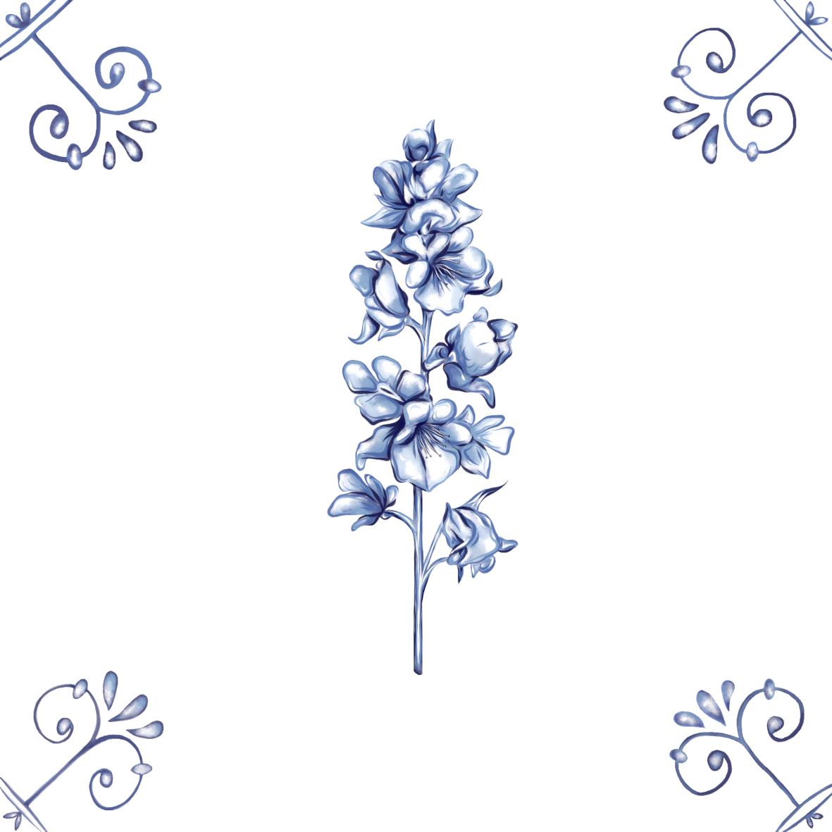 Delft Blue Ceramic Tile- Larkspur︱Bathroom Tile, Splashback, Kitchen Tiles, Modern Dutch Style