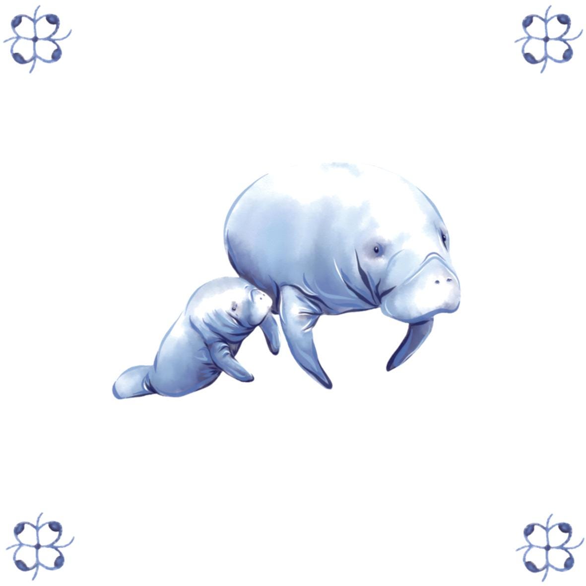 Delft Blue Ceramic Tile- Manatee︱Bathroom Tile, Splashback, Kitchen Tiles, Modern Dutch Style