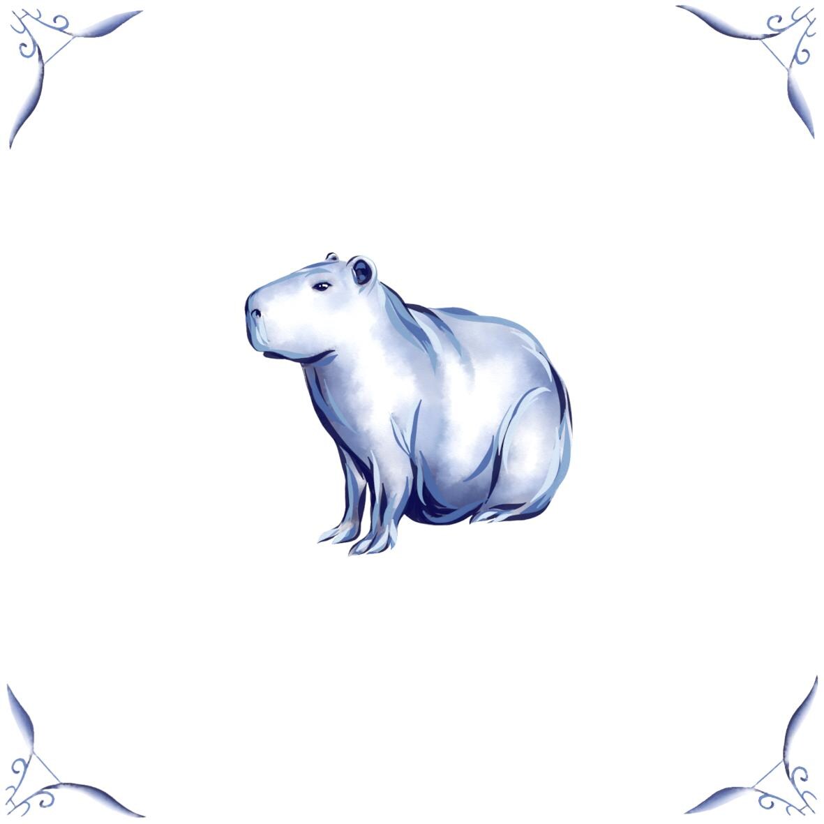 Delft Blue Ceramic Tile- Capybara︱Bathroom Tile, Splashback, Kitchen Tiles, Modern Dutch Style