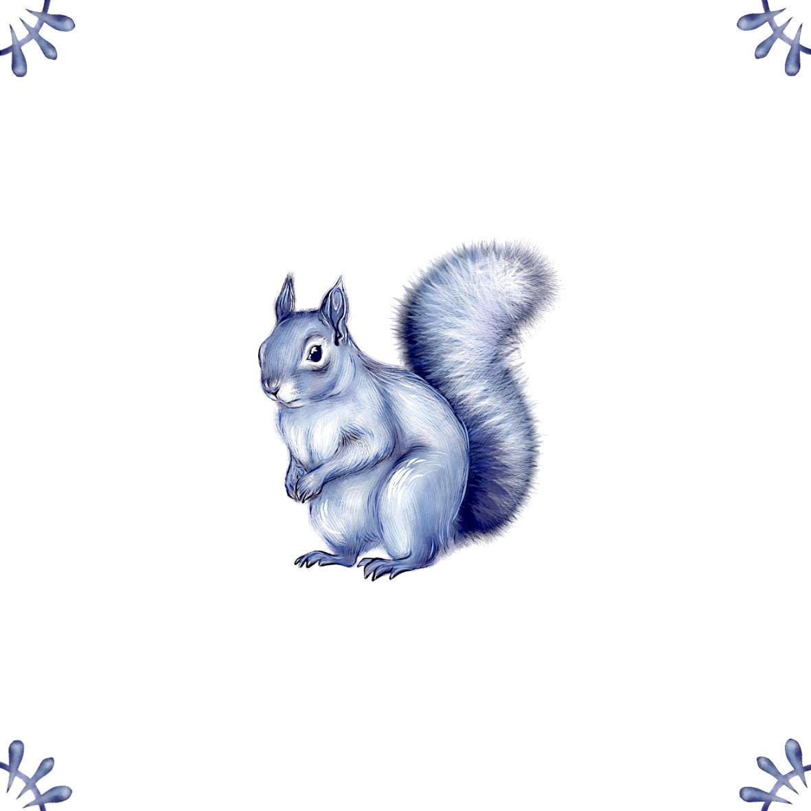 Delft Blue Ceramic Tile- Squirrel︱Bathroom Tile, Splashback, Kitchen Tiles, Modern Dutch Style