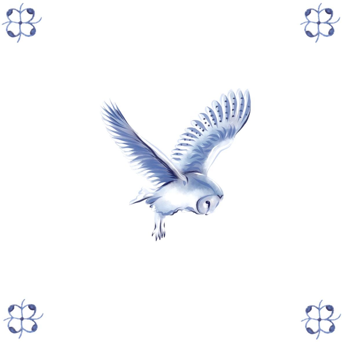 Delft Blue Ceramic Tile- Barn Owl︱Bathroom Tile, Splashback, Kitchen Tiles, Modern Dutch Style