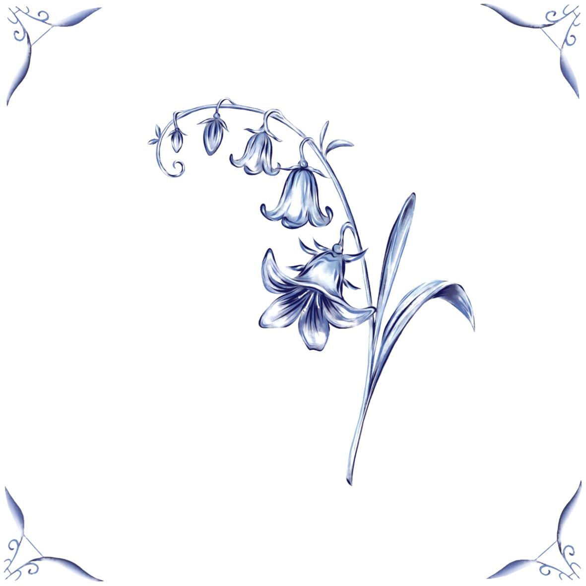 Delft Blue Ceramic Tile- Bluebell︱Bathroom Tile, Splashback, Kitchen Tiles, Modern Dutch Style