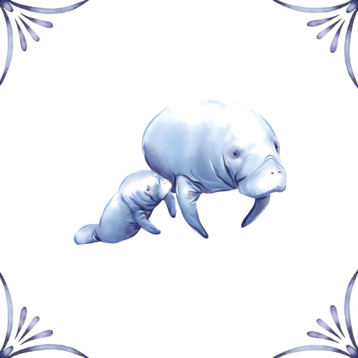 Delft Blue Ceramic Tile- Manatee︱Bathroom Tile, Splashback, Kitchen Tiles, Modern Dutch Style