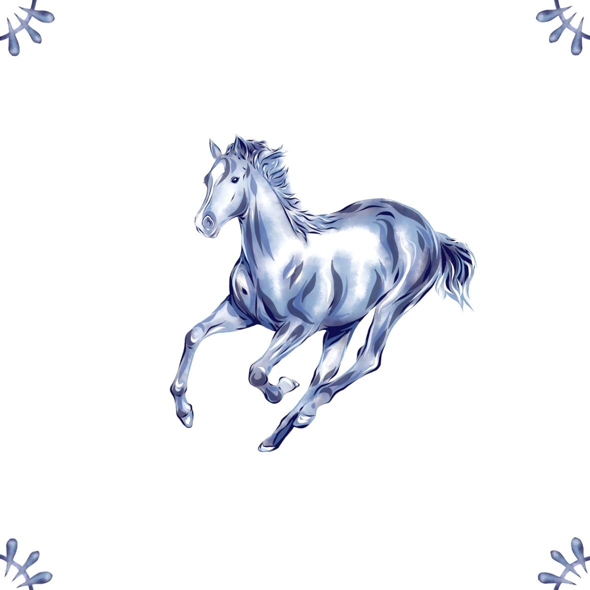 Delft Blue Ceramic Tile- Horse︱Bathroom Tile, Splashback, Kitchen Tiles, Modern Dutch Style