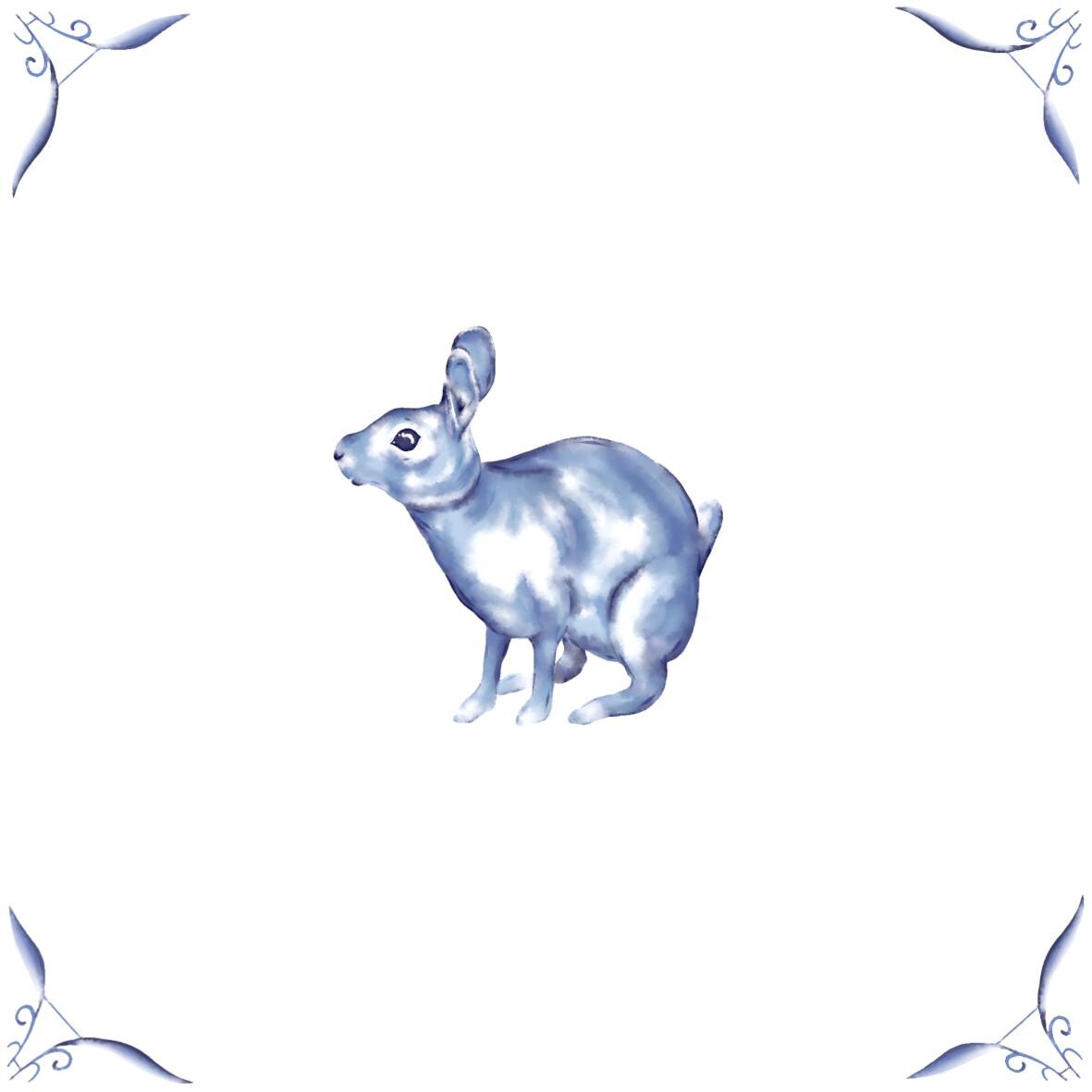 Delft Blue Ceramic Tile- Rabbit︱Bathroom Tile, Splashback, Kitchen Tiles, Modern Dutch Style