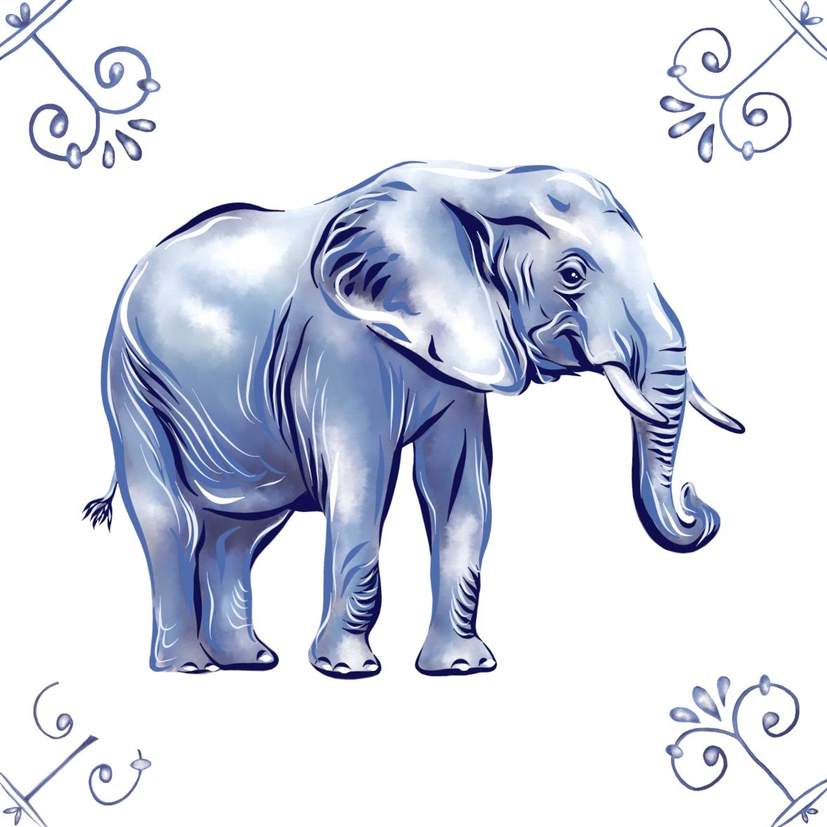 Delft Blue Ceramic Tile- African Elephant︱Bathroom Tile, Splashback, Kitchen Tiles, Modern Dutch Style