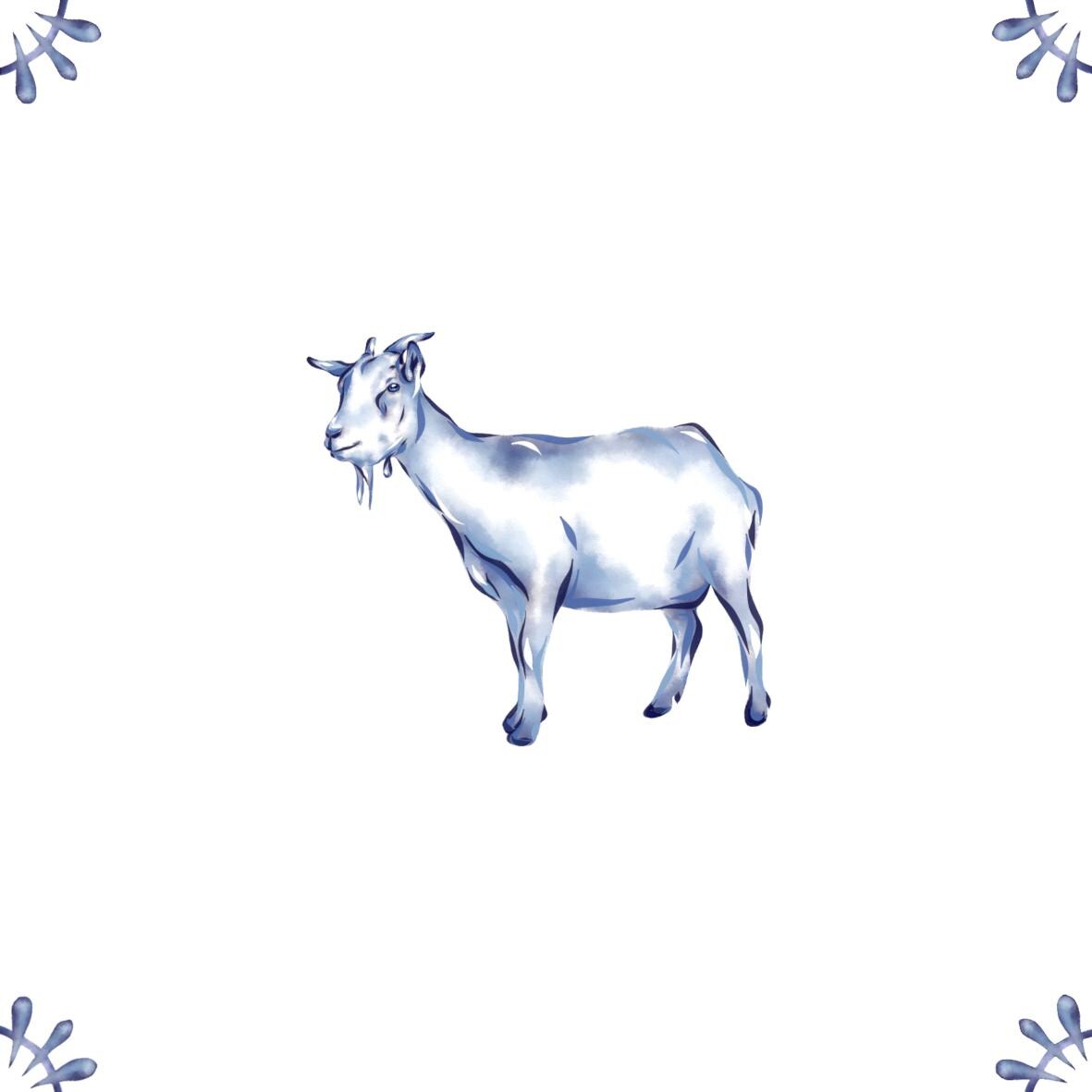 Delft Blue Ceramic Tile- Goat︱Bathroom Tile, Splashback, Kitchen Tiles, Modern Dutch Style