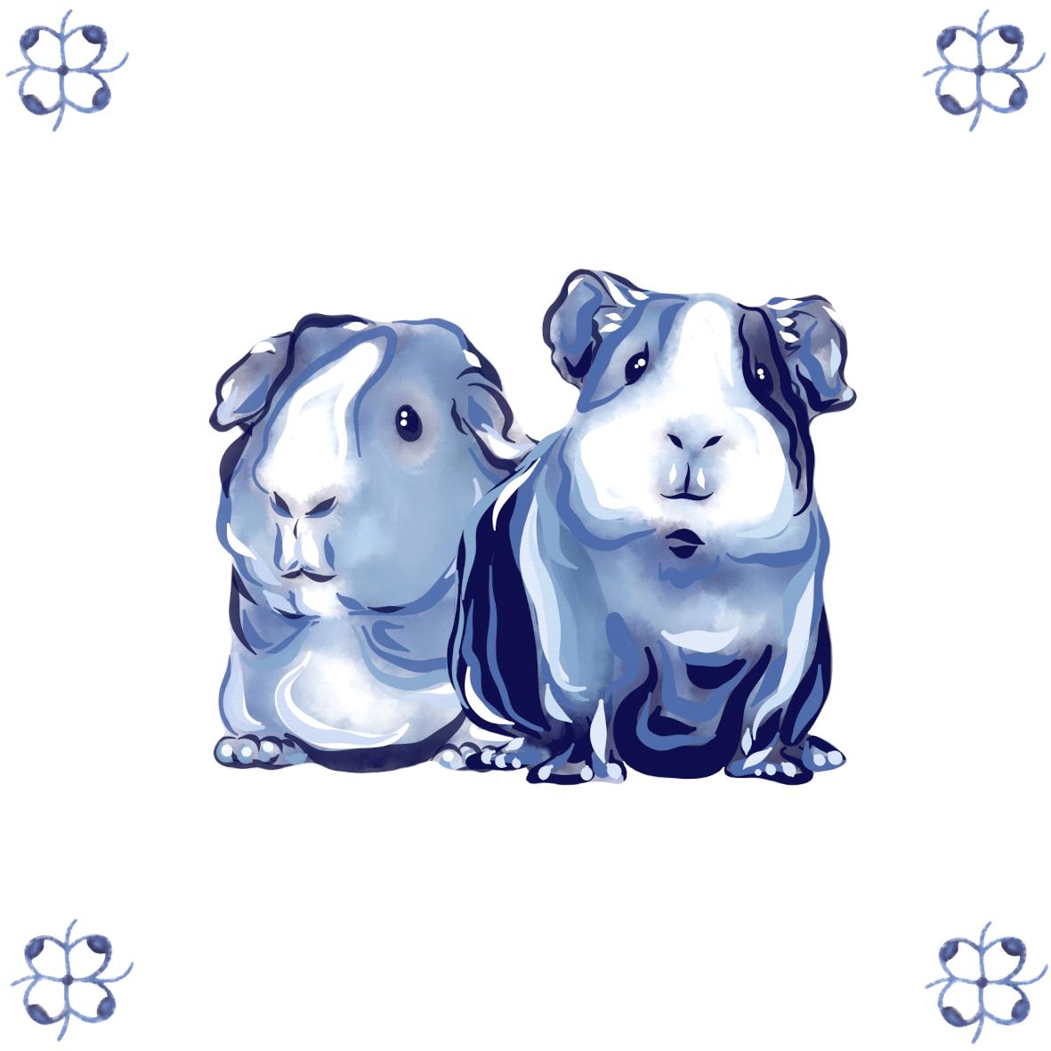 Delft Blue Ceramic Tile- Guinea Pigs︱Bathroom Tile, Splashback, Kitchen Tiles, Modern Dutch Style