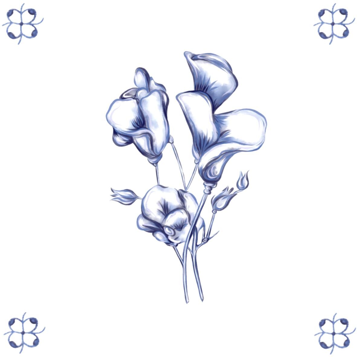 Delft Blue Ceramic Tile- Sweet Pea︱Bathroom Tile, Splashback, Kitchen Tiles, Modern Dutch Style