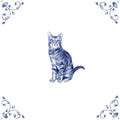 Delft Blue Ceramic Tile- Tabby Cat︱Bathroom Tile, Splashback, Kitchen Tile, Modern Dutch Style