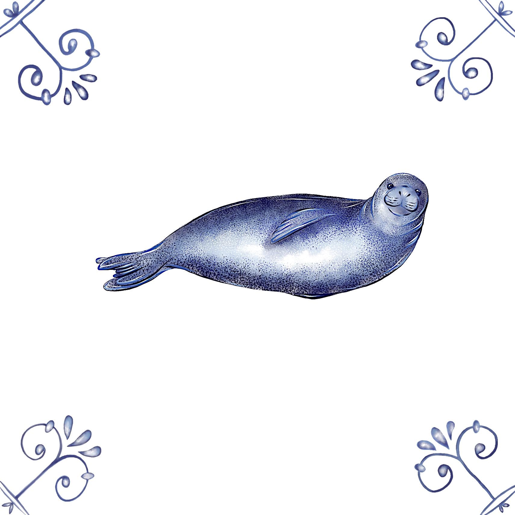 Delft Blue Ceramic Tile- Seal︱Bathroom Tile, Splashback, Kitchen Tiles, Modern Dutch Style