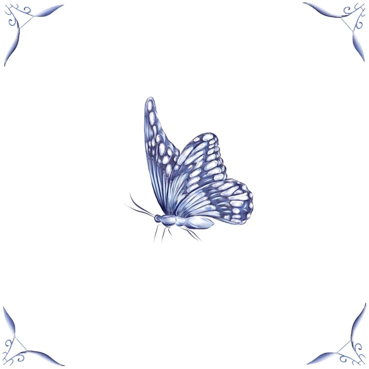 Delft Blue Ceramic Tile- Monarch Butterfly︱Bathroom Tile, Splashback, Kitchen Tiles, Modern Dutch Style