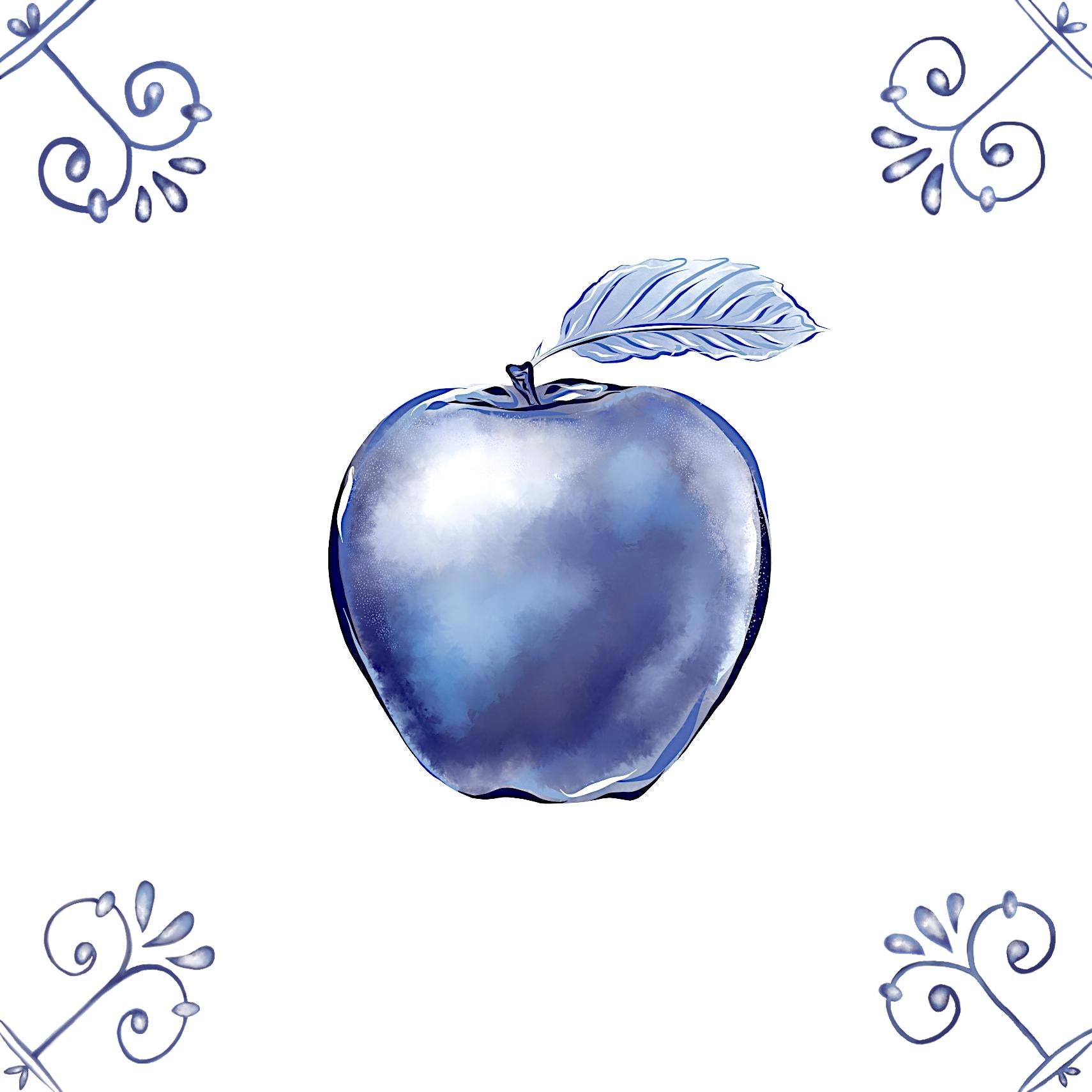 Delft Blue Ceramic Tile- Apple︱Bathroom Tile, Splashback, Kitchen Tiles, Modern Dutch Style