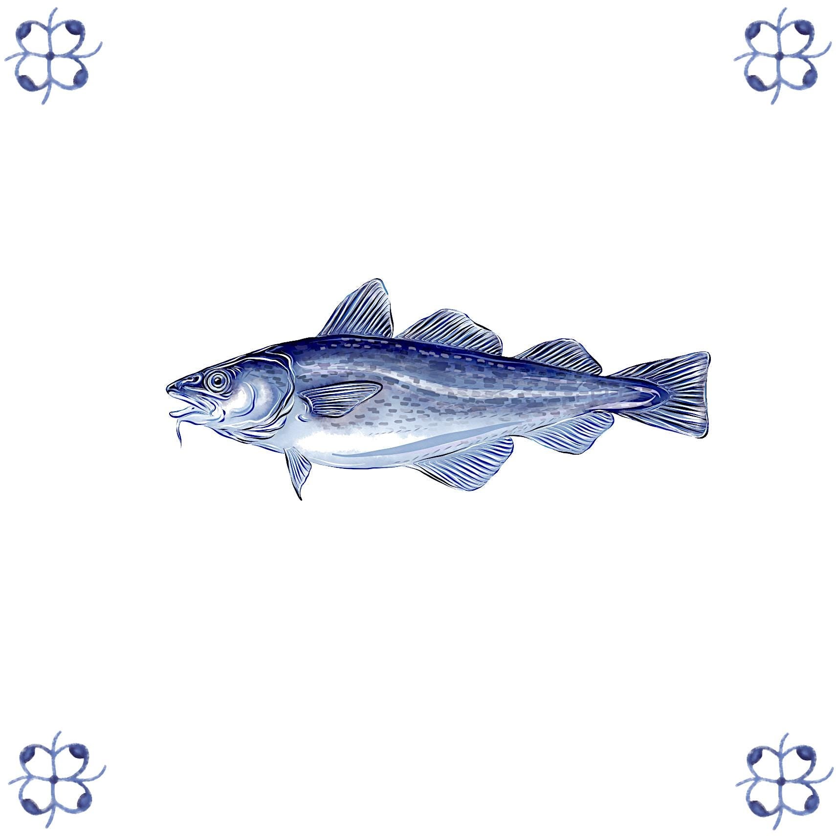 Delft Blue Ceramic Tile- Cod Fish︱Bathroom Tile, Splashback, Kitchen Tiles, Modern Dutch Style