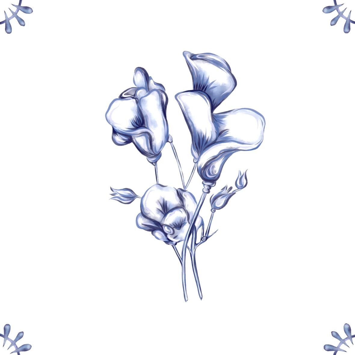 Delft Blue Ceramic Tile- Sweet Pea︱Bathroom Tile, Splashback, Kitchen Tiles, Modern Dutch Style