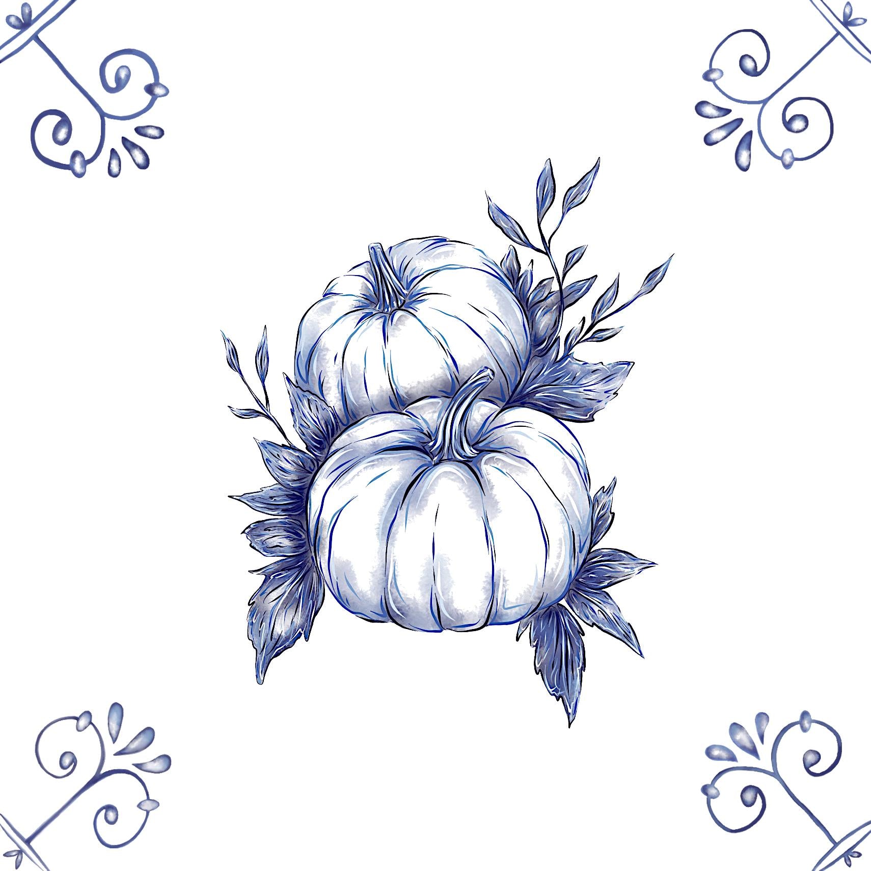 Delft Blue Ceramic Tile- Pumpkins︱Bathroom Tile, Splashback, Kitchen Tiles, Modern Dutch Style