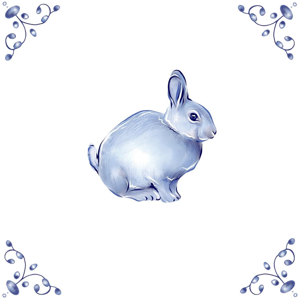 Delft Blue Ceramic Tile- Bunny Rabbit︱Bathroom Tile, Splashback, Kitchen Tiles, Modern Dutch Style