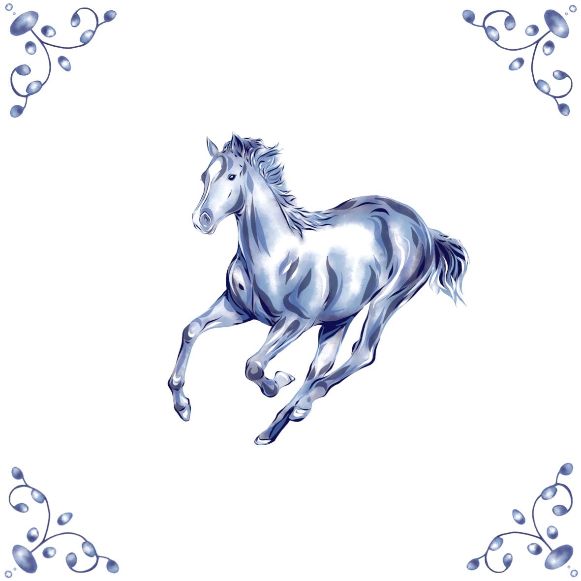 Delft Blue Ceramic Tile- Horse︱Bathroom Tile, Splashback, Kitchen Tiles, Modern Dutch Style