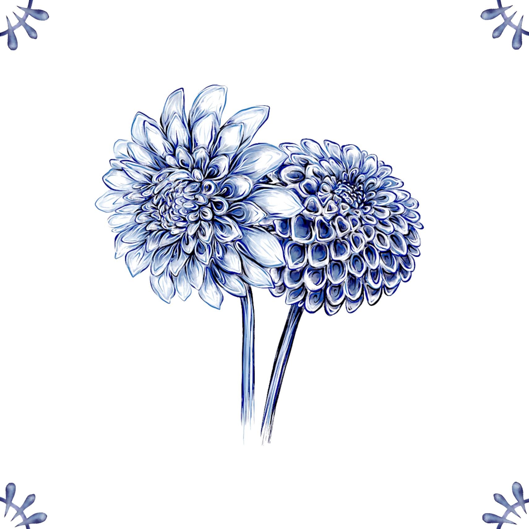 Delft Blue Ceramic Tile- Dahlia︱Bathroom Tile, Splashback, Kitchen Tiles, Modern Dutch Style