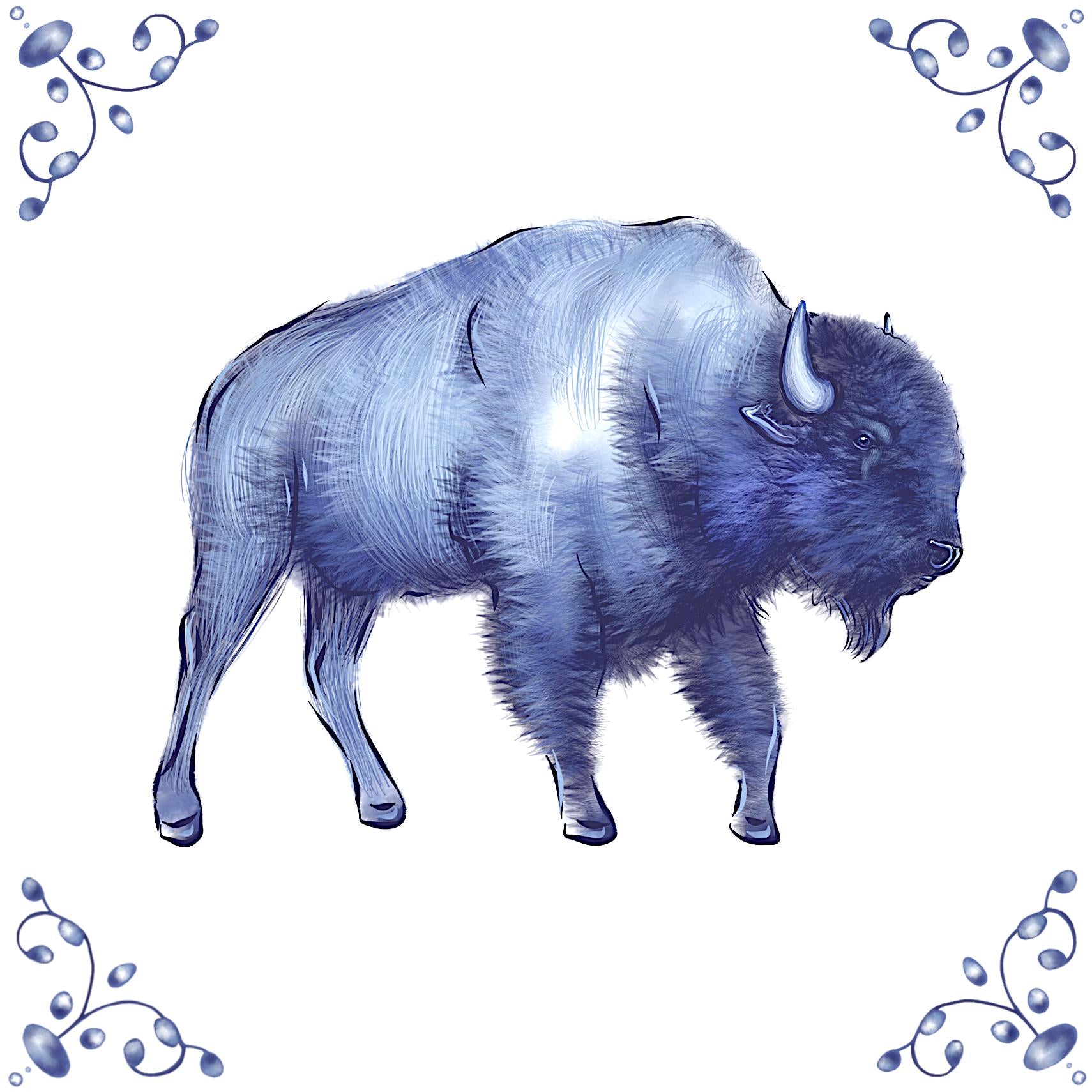 Delft Blue Ceramic Tile- Bison︱Bathroom Tile, Splashback, Kitchen Tiles, Modern Dutch Style