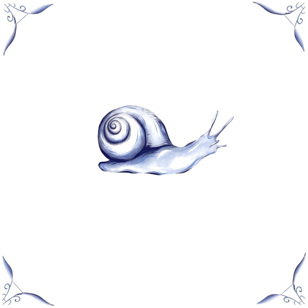 Delft Blue Ceramic Tile- Snail︱Bathroom Tile, Splashback, Kitchen Tiles, Modern Dutch Style