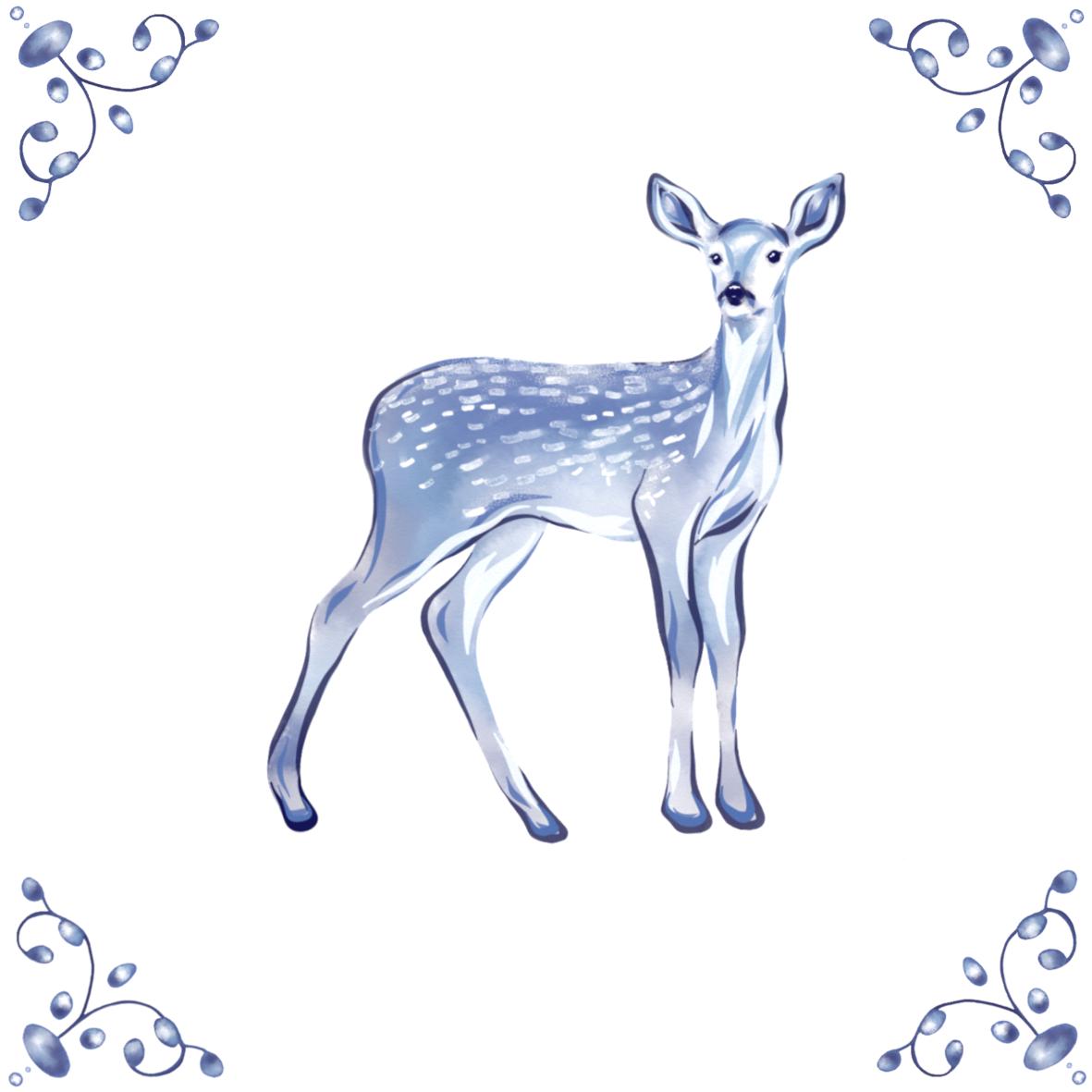 Delft Blue Ceramic Tile- Deer︱Bathroom Tile, Splashback, Kitchen Tiles, Modern Dutch Style