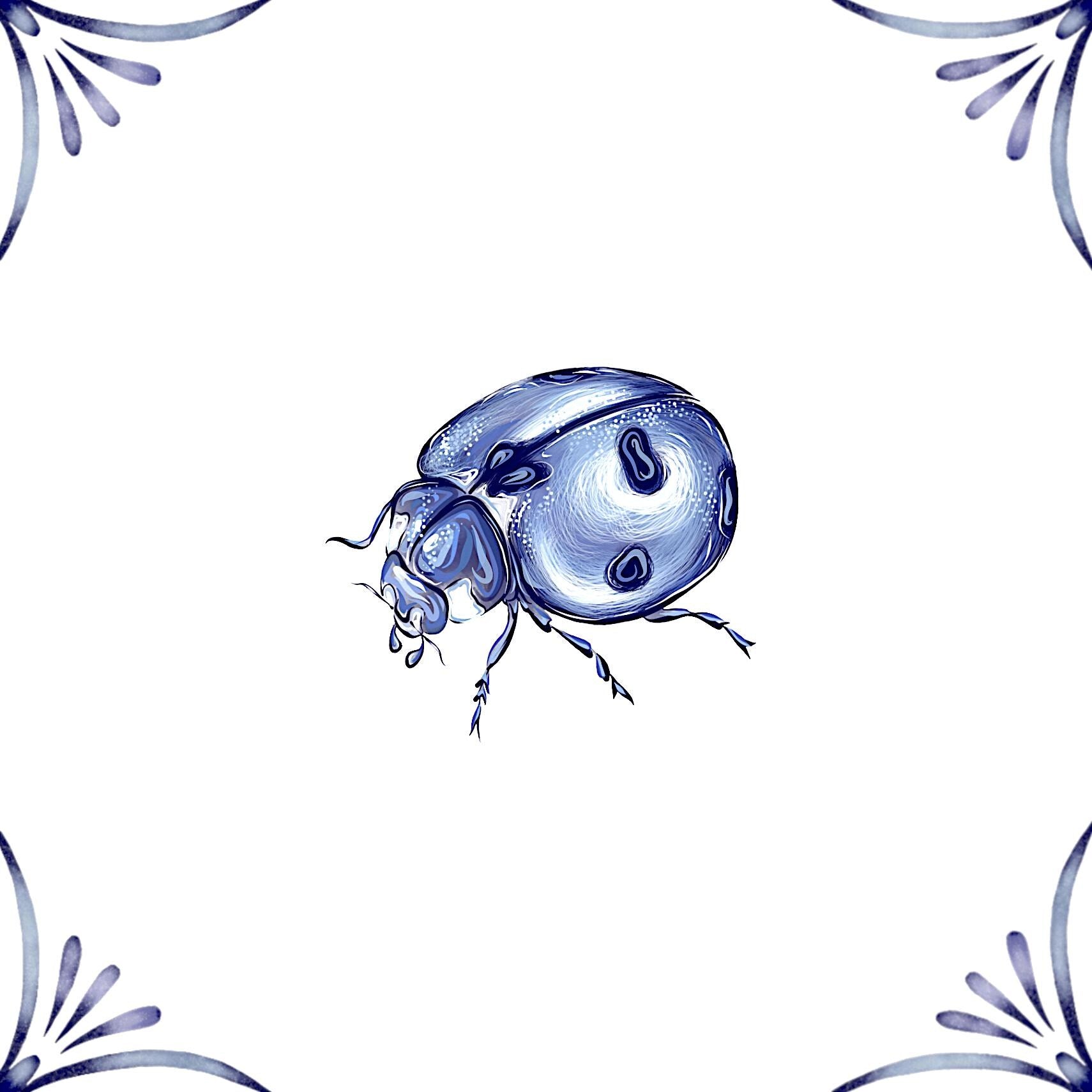 Delft Blue Ceramic Tile- Detailed Ladybird︱Bathroom Tile, Splashback, Kitchen Tiles, Modern Dutch Style