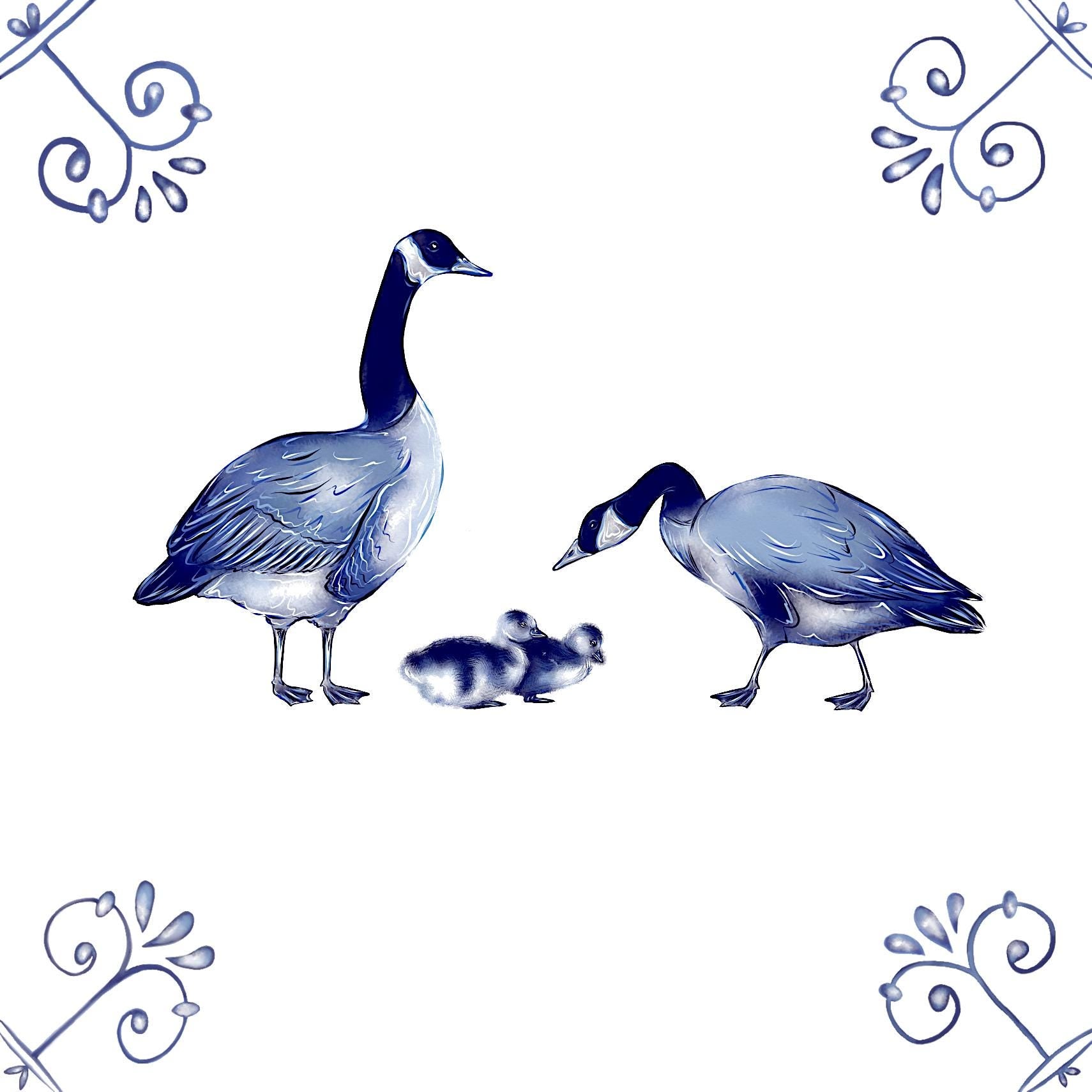 Delft Blue Ceramic Tile- Canadian Geese / Goose︱Bathroom Tile, Splashback, Kitchen Tiles, Modern Dutch Style