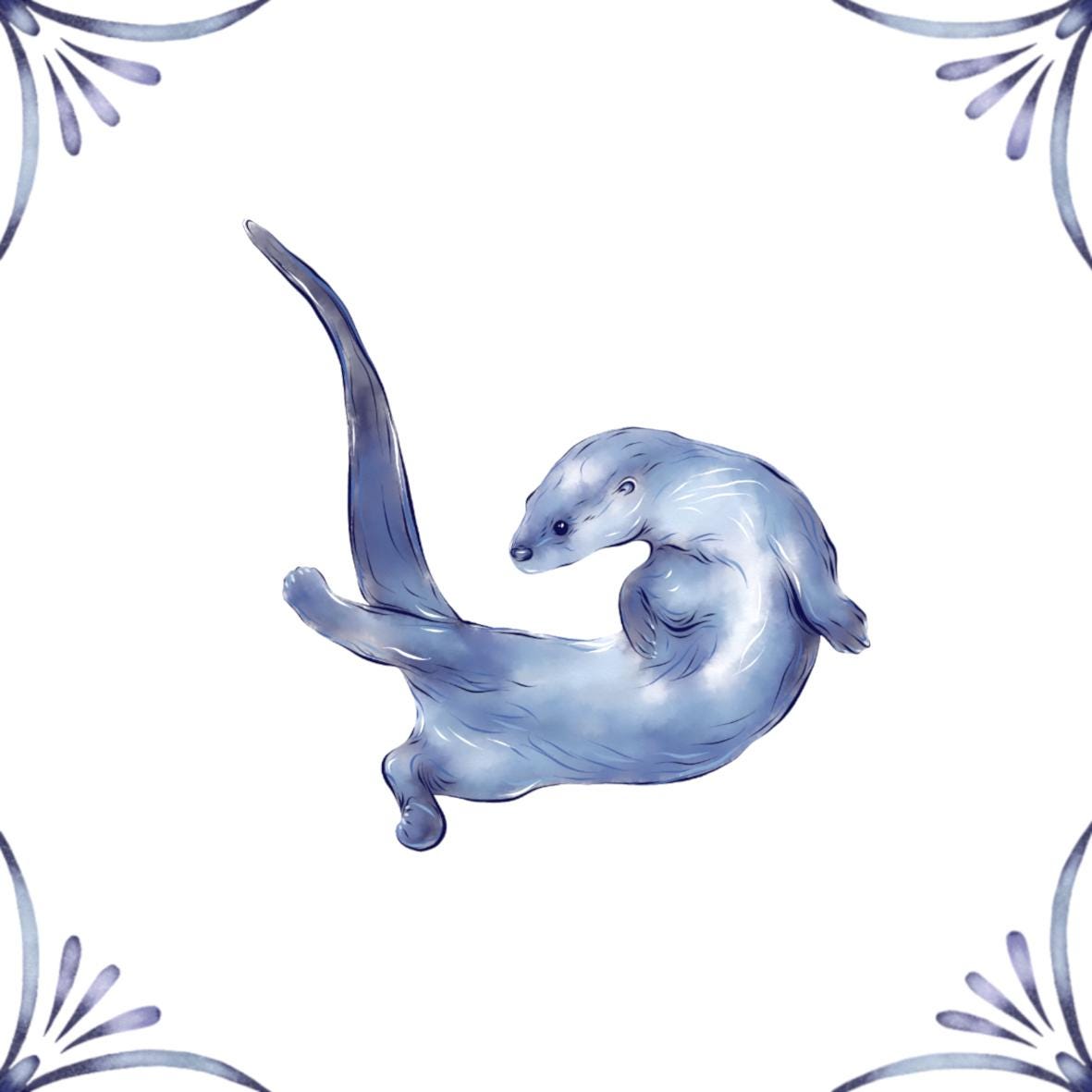 Delft Blue Ceramic Tile- Otter︱Bathroom Tile, Splashback, Kitchen Tiles, Modern Dutch Style