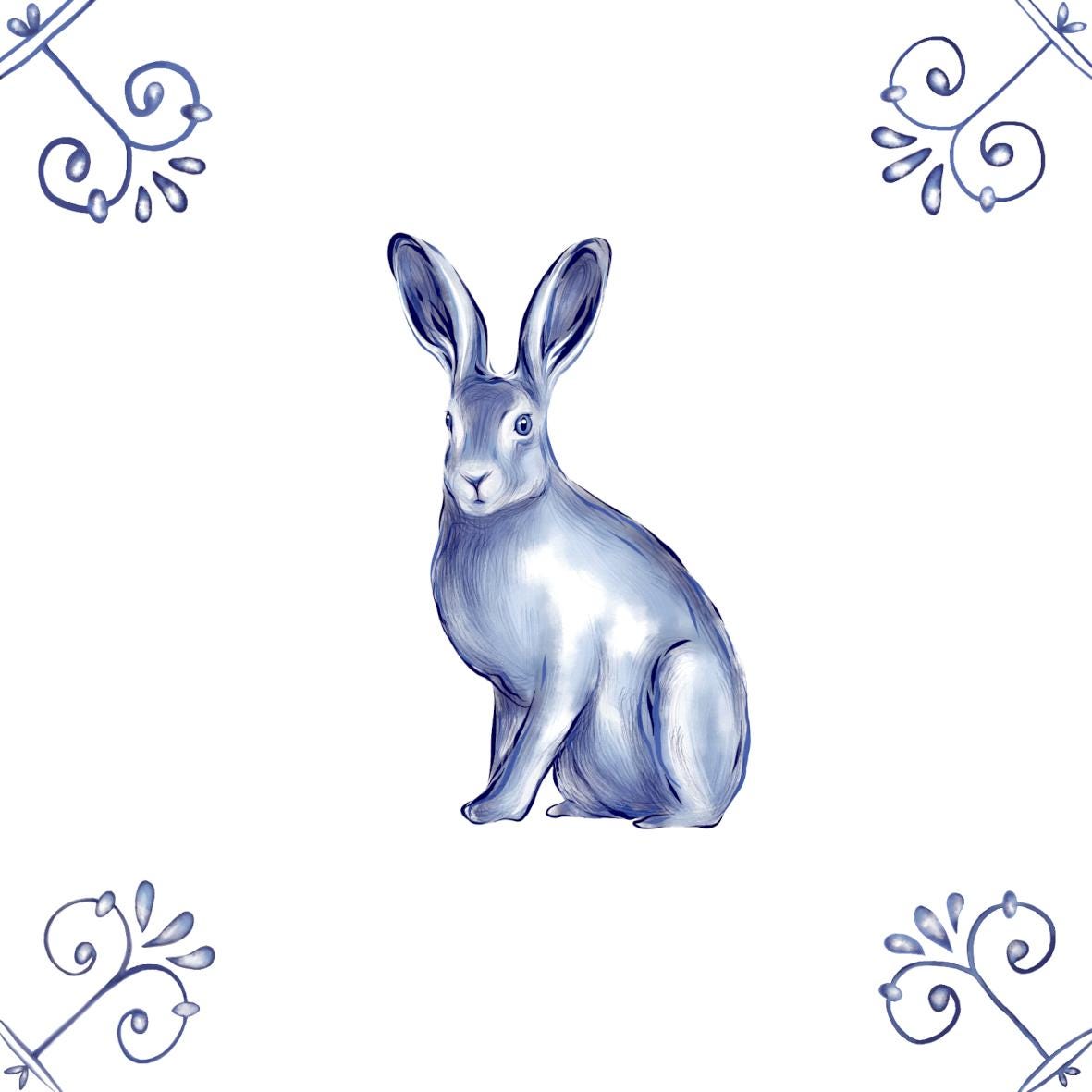 Delft Blue Ceramic Tile- Hare︱Bathroom Tile, Splashback, Kitchen Tiles, Modern Dutch Style