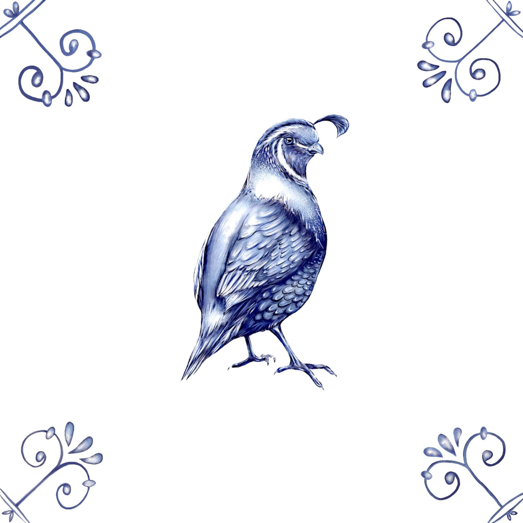 Delft Blue Ceramic Tile- Quail︱Bathroom Tile, Splashback, Kitchen Tiles, Modern Dutch Style