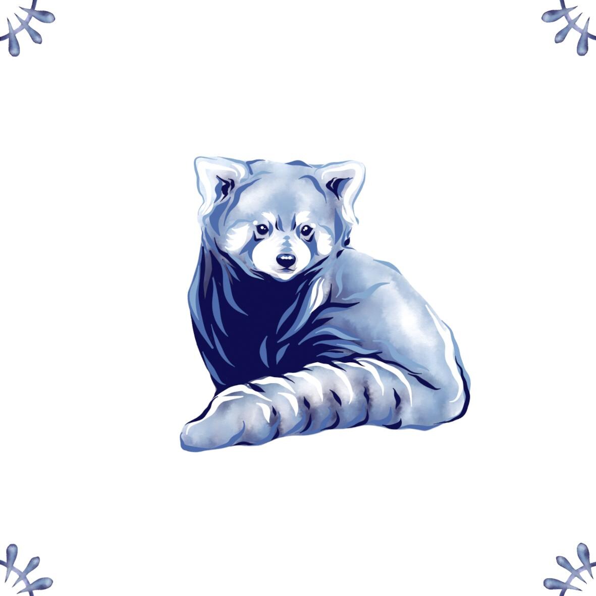 Delft Blue Ceramic Tile- Red Panda︱Bathroom Tile, Splashback, Kitchen Tiles, Modern Dutch Style