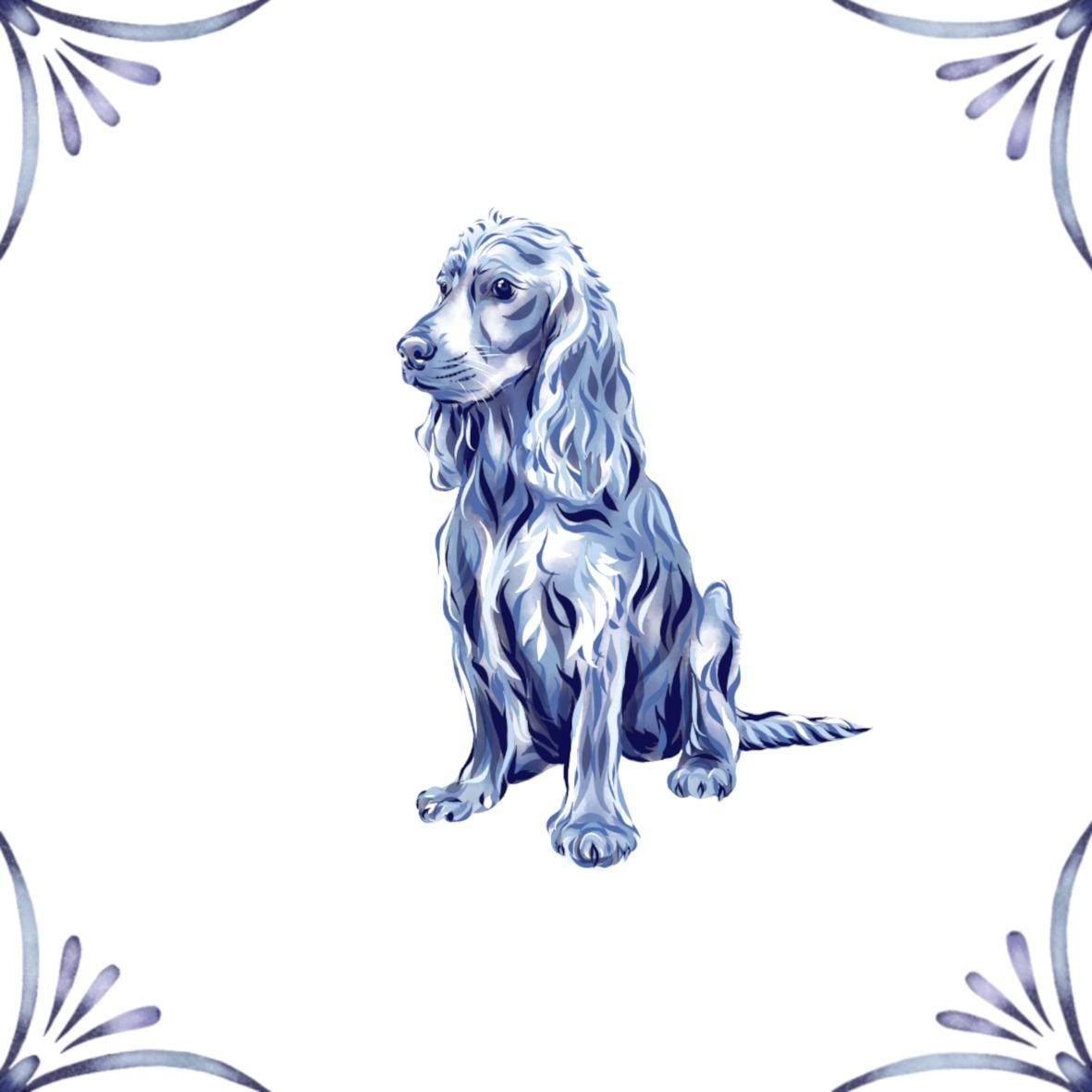 Delft Blue Ceramic Tile- Cocker Spaniel Dog︱Bathroom Tile, Splashback, Kitchen Tiles, Modern Dutch Style