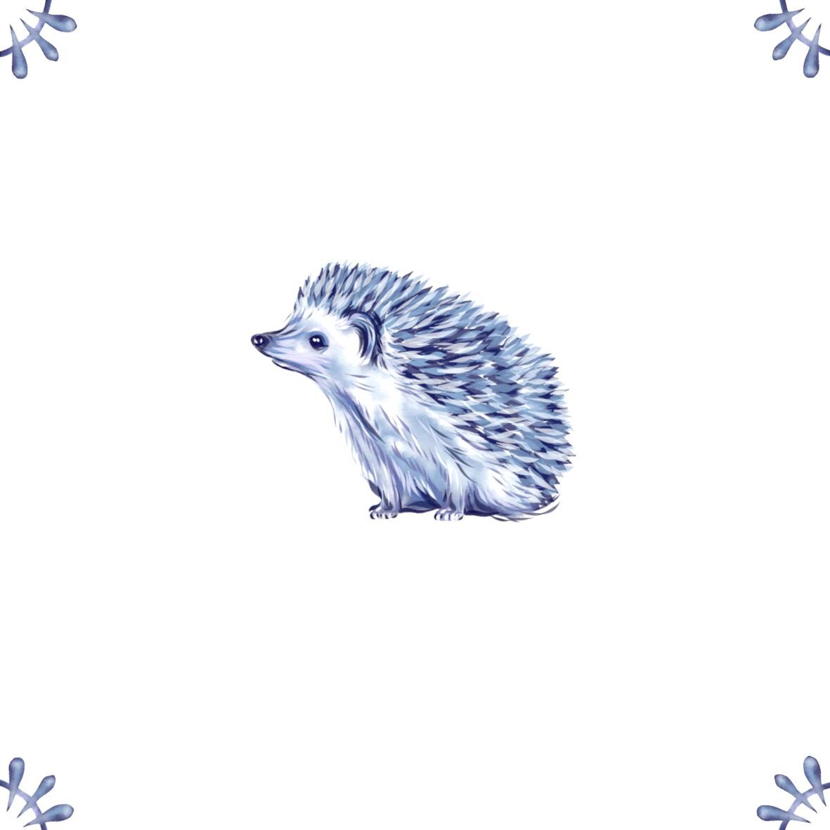 Delft Blue Ceramic Tile- Hedgehog︱Bathroom Tile, Splashback, Kitchen Tiles, Modern Dutch Style
