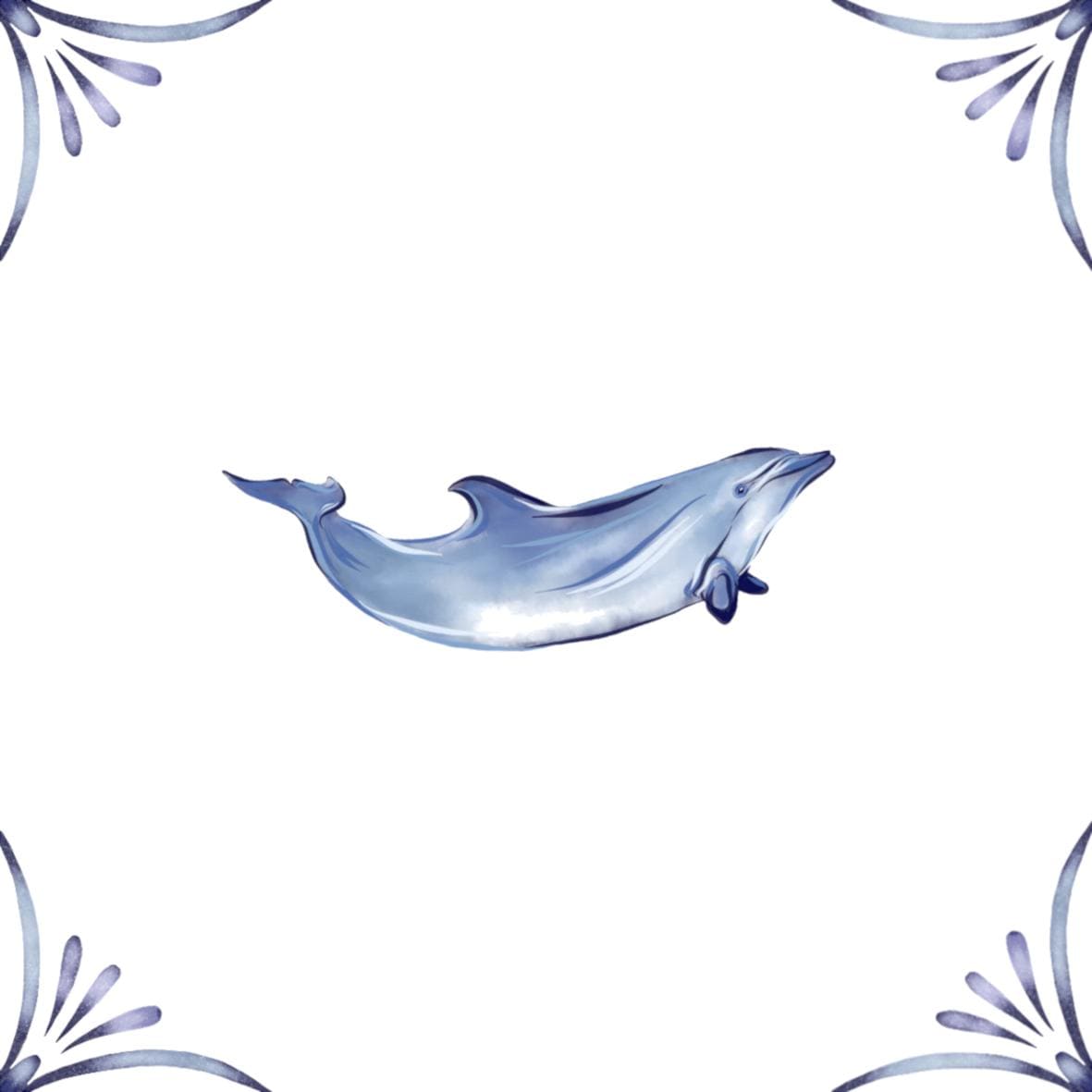 Delft Blue Ceramic Tile- Dolphin︱Bathroom Tile, Splashback, Kitchen Tiles, Modern Dutch Style