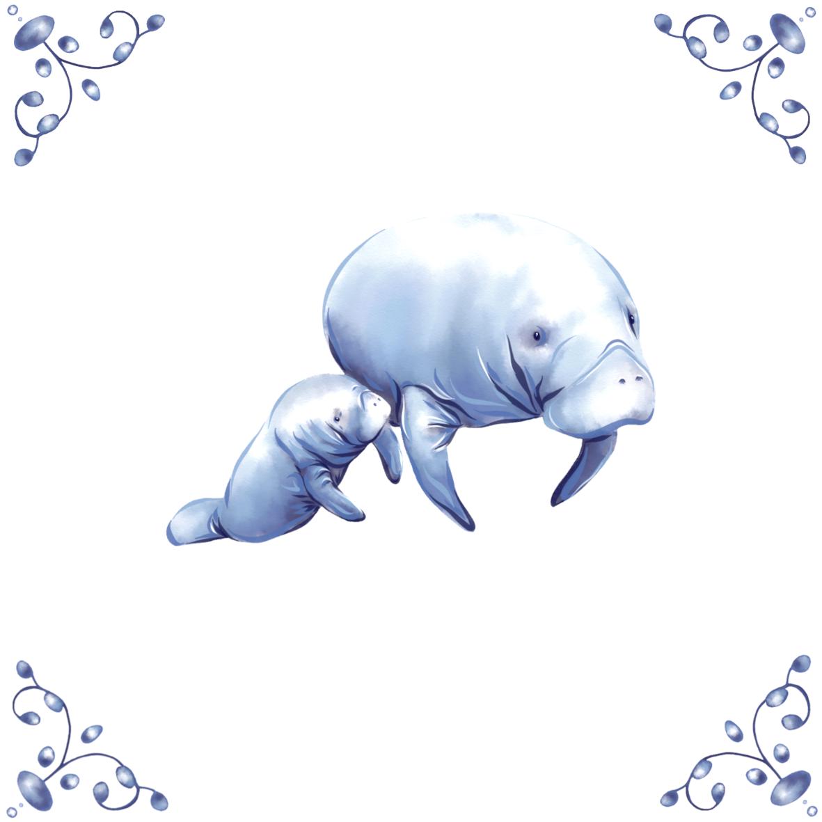 Delft Blue Ceramic Tile- Manatee︱Bathroom Tile, Splashback, Kitchen Tiles, Modern Dutch Style