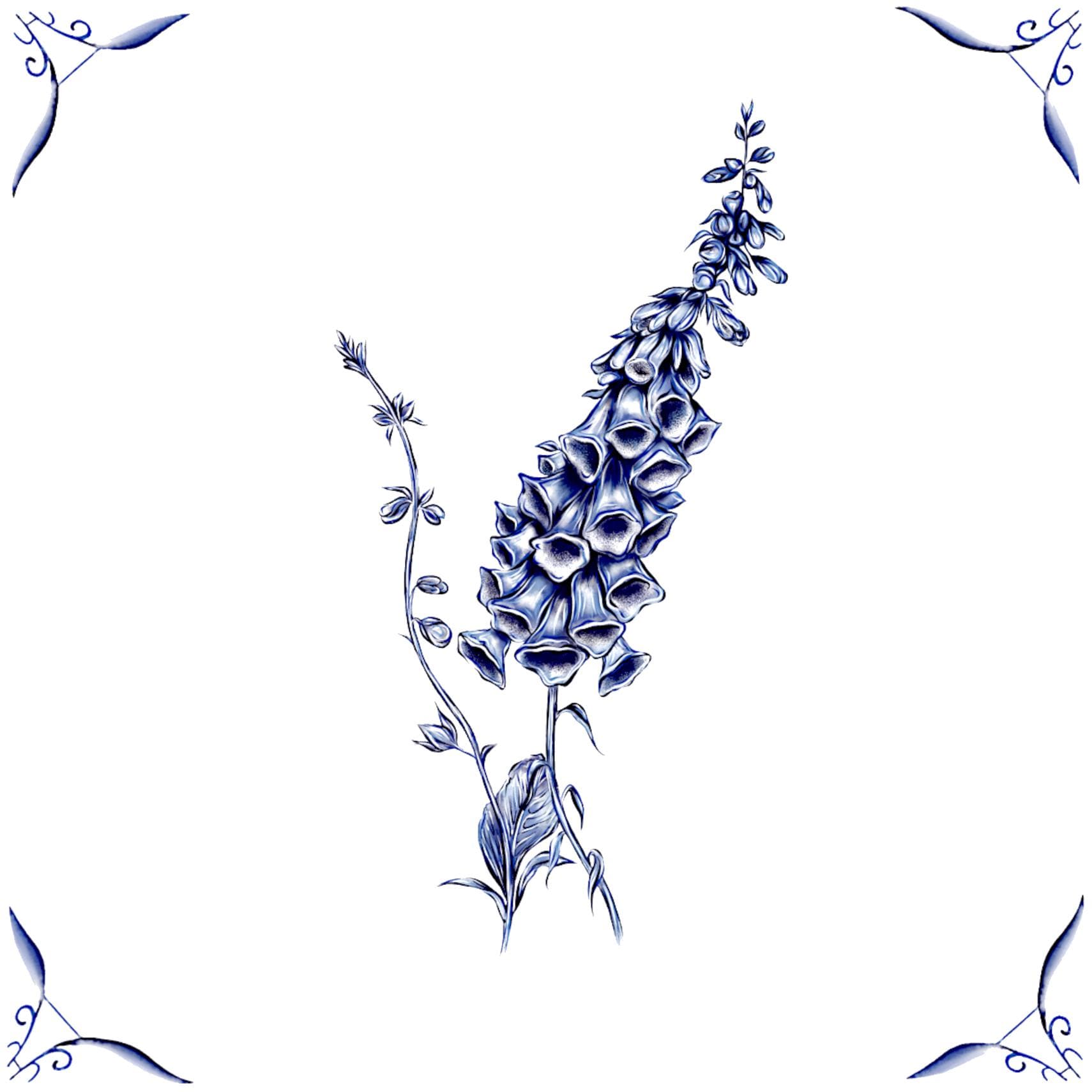 Delft Blue Ceramic Tile- Delphinium︱Bathroom Tile, Splashback, Kitchen Tiles, Modern Dutch Style