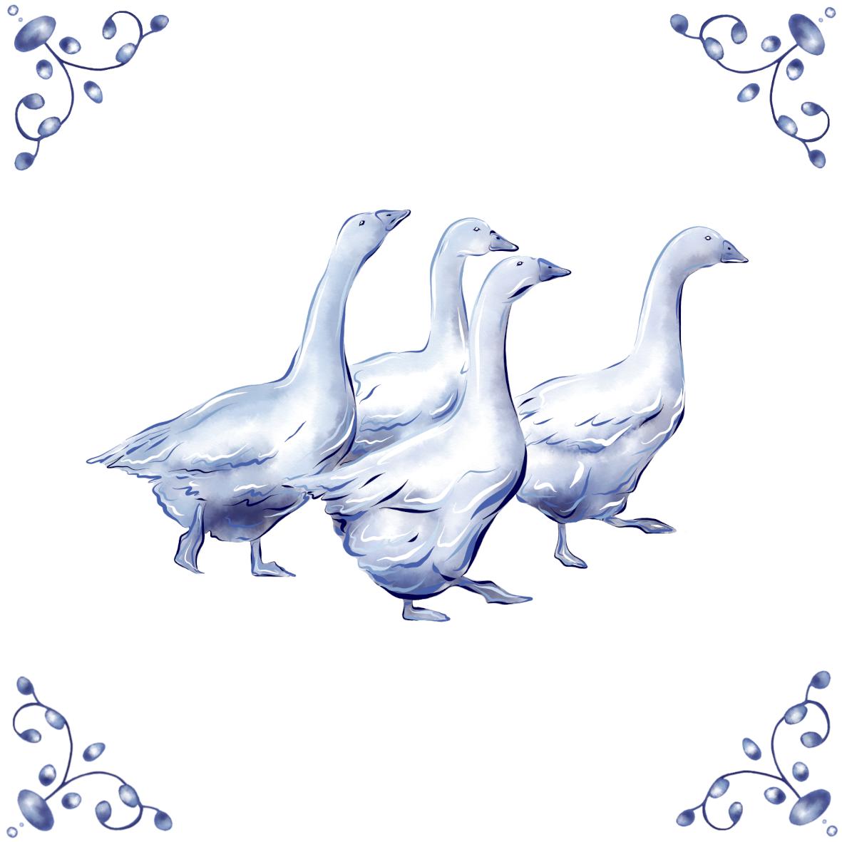 Delft Blue Ceramic Tile- Gaggle of Geese / Goose︱Bathroom Tile, Splashback, Kitchen Tiles, Modern Dutch Style