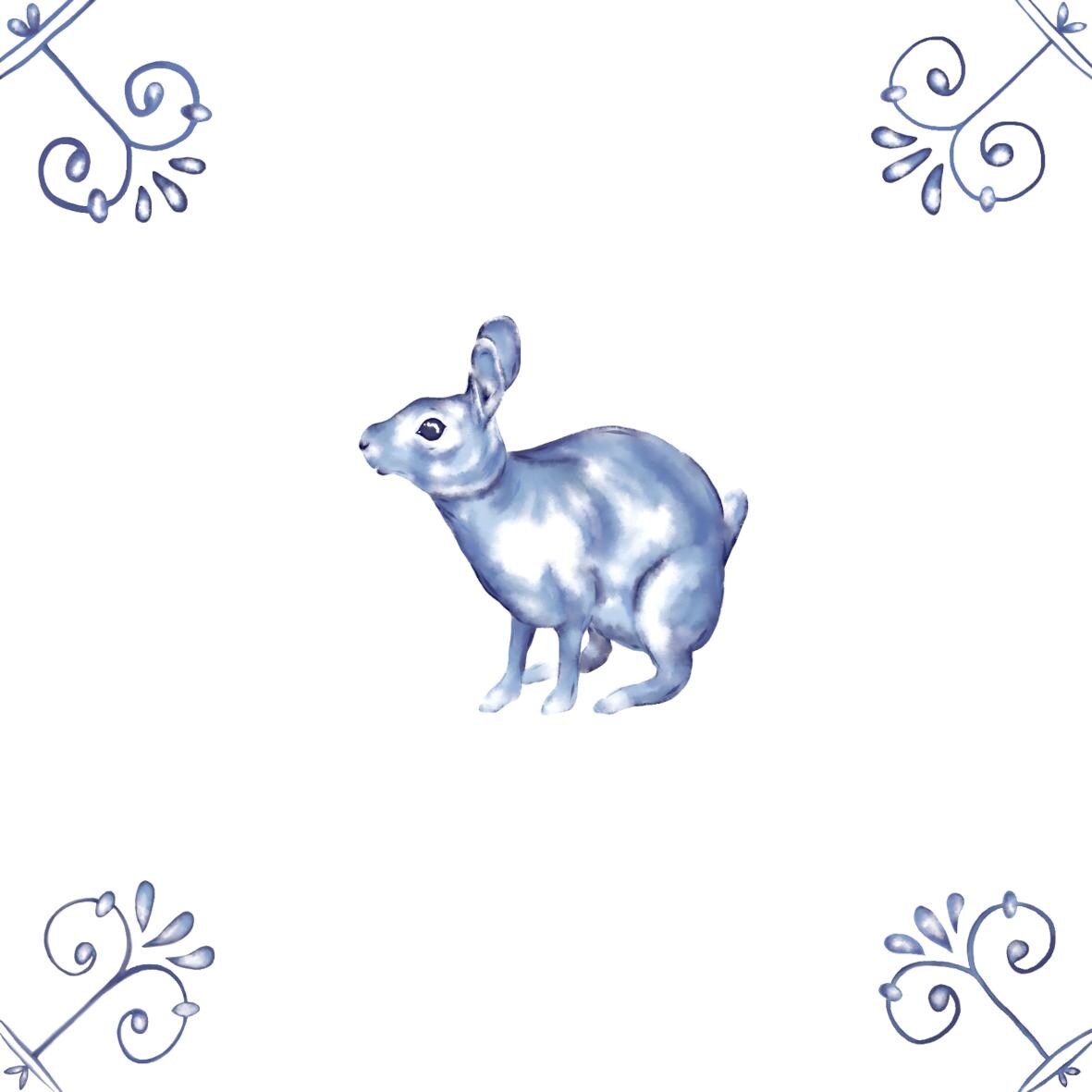 Delft Blue Ceramic Tile- Rabbit︱Bathroom Tile, Splashback, Kitchen Tiles, Modern Dutch Style