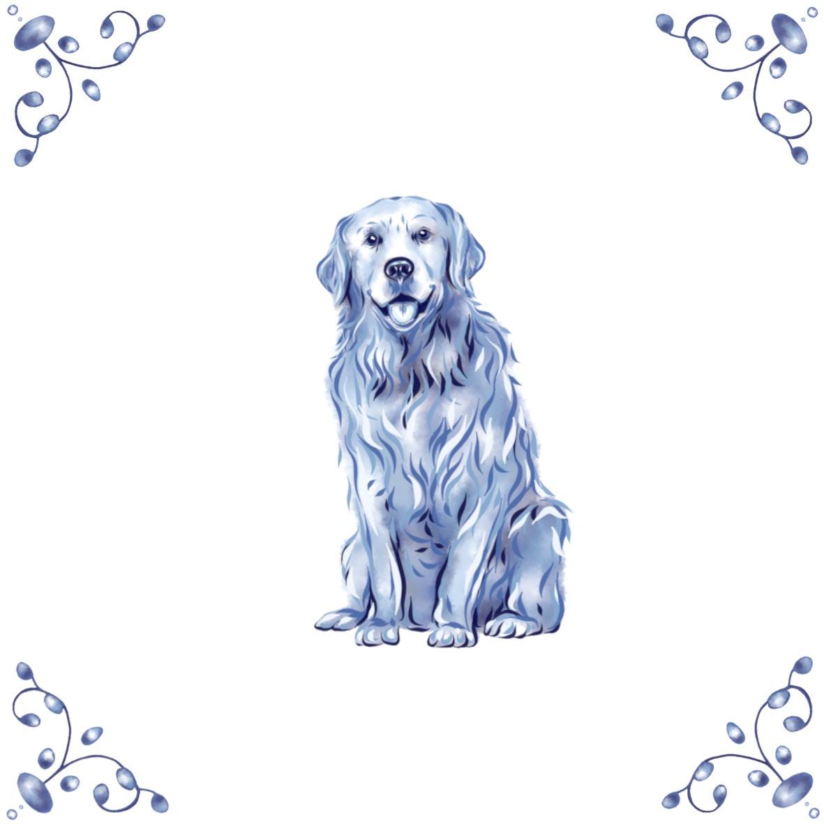 Delft Blue Ceramic Tile- Golden Retriever Dog︱Bathroom Tile, Splashback, Kitchen Tiles, Modern Dutch Style