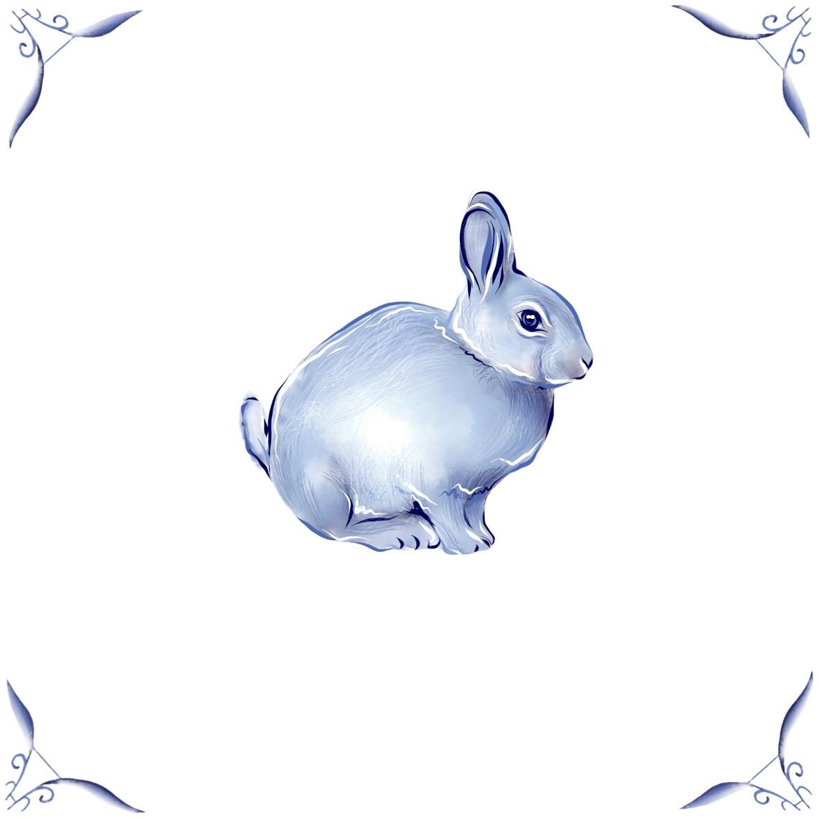 Delft Blue Ceramic Tile- Bunny Rabbit︱Bathroom Tile, Splashback, Kitchen Tiles, Modern Dutch Style