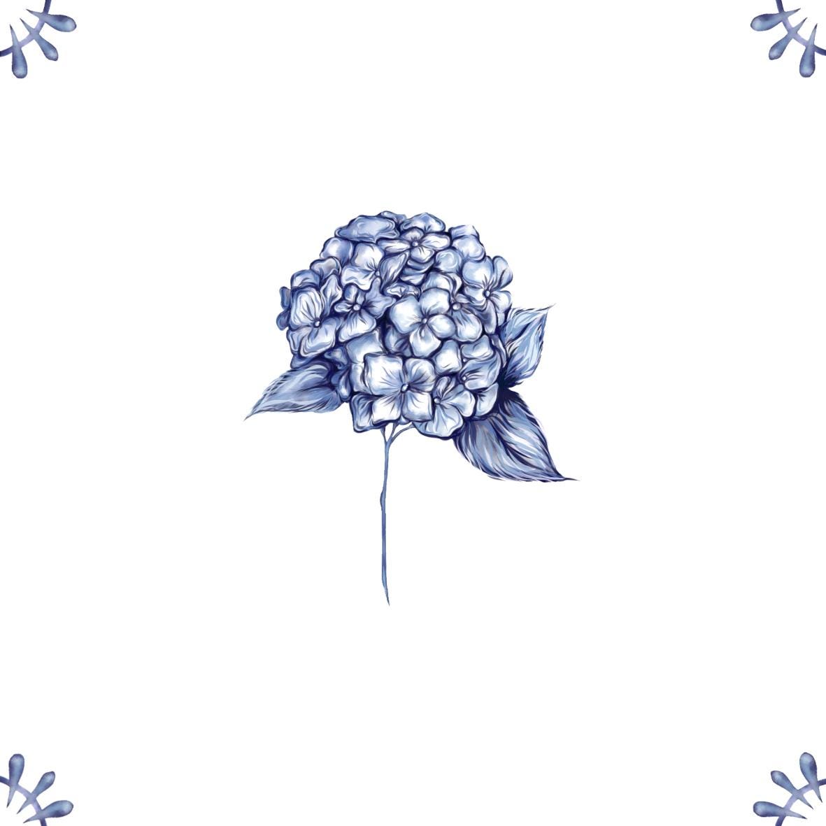 Delft Blue Ceramic Tile- Hydrangea︱Bathroom Tile, Splashback, Kitchen Tiles, Modern Dutch Style