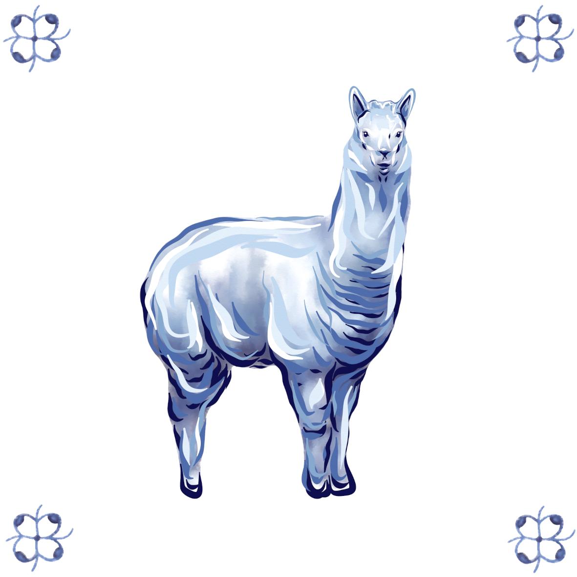 Delft Blue Ceramic Tile- Alpaca / Lllama︱Bathroom Tile, Splashback, Kitchen Tiles, Modern Dutch Style