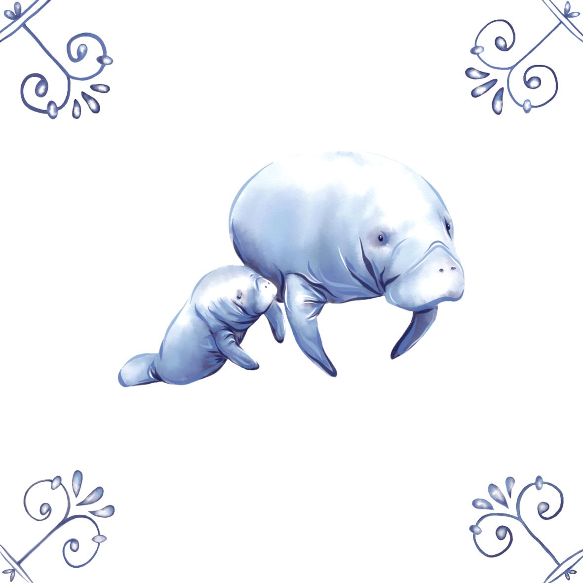 Delft Blue Ceramic Tile- Manatee︱Bathroom Tile, Splashback, Kitchen Tiles, Modern Dutch Style