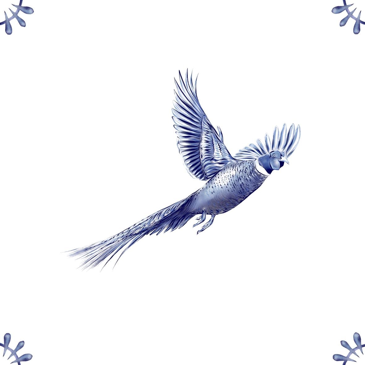 Delft Blue Ceramic Tile- Flying Pheasant︱Bathroom Tile, Splashback, Kitchen Tiles, Modern Dutch Style