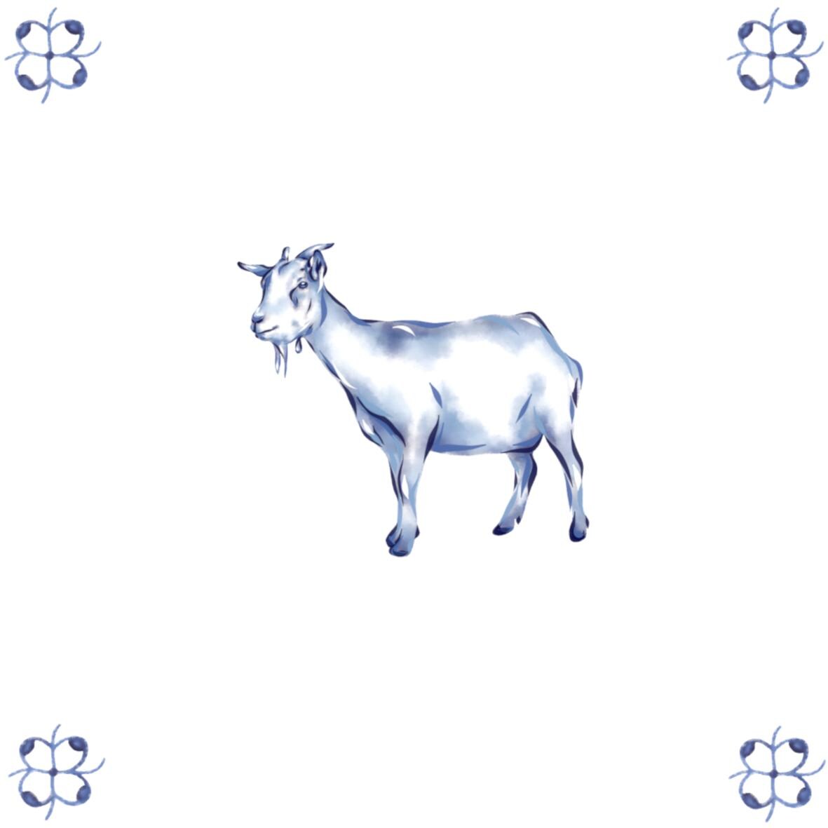 Delft Blue Ceramic Tile- Goat︱Bathroom Tile, Splashback, Kitchen Tiles, Modern Dutch Style
