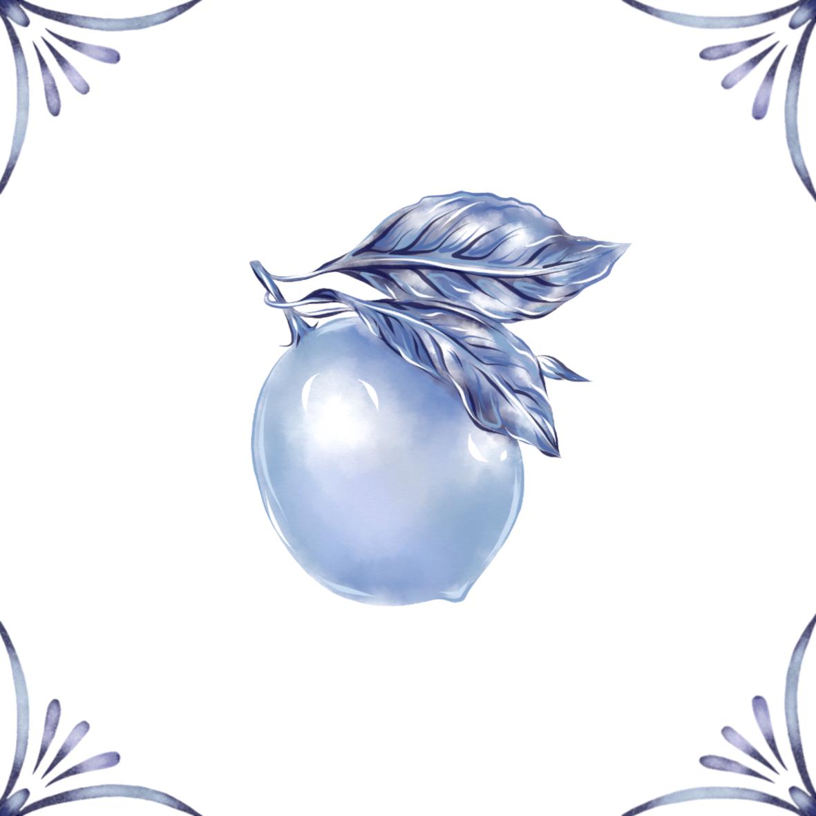 Delft Blue Ceramic Tile- Lemon︱Bathroom Tile, Splashback, Kitchen Tiles, Modern Dutch Style