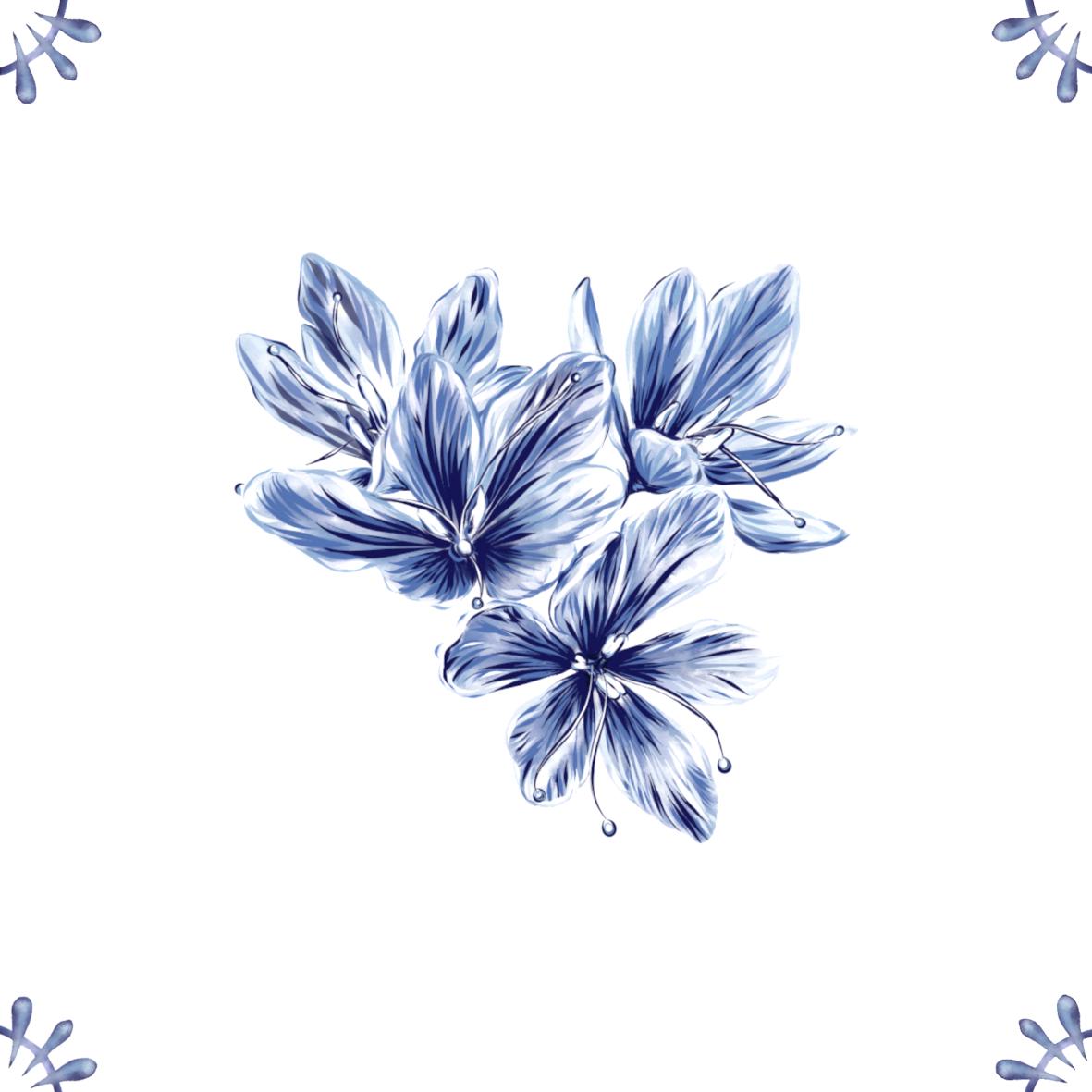 Delft Blue Ceramic Tile- Crocus︱Bathroom Tile, Splashback, Kitchen Tiles, Modern Dutch Style