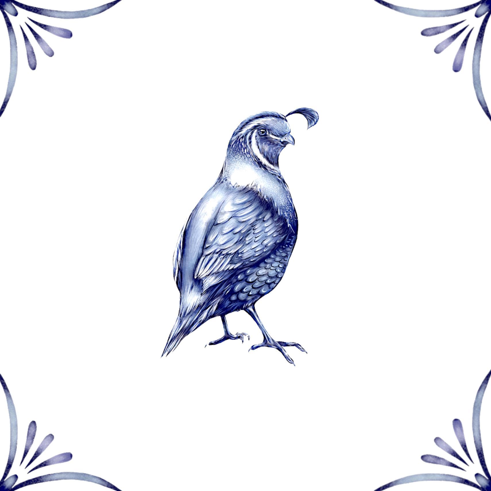 Delft Blue Ceramic Tile- Quail︱Bathroom Tile, Splashback, Kitchen Tiles, Modern Dutch Style